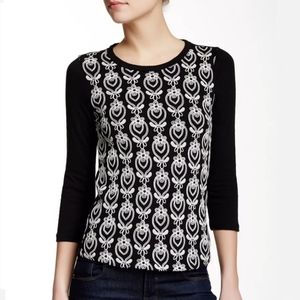 J Crew Black Soutache Embroidered Tunic 3/4 Sleeve